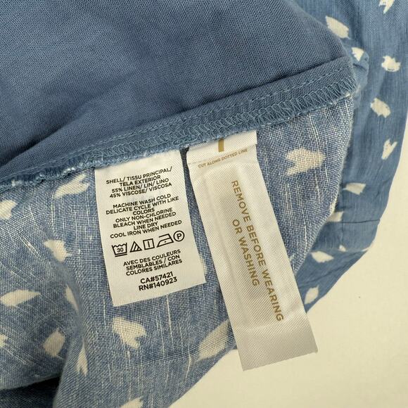 LOFT ANN TAYLOR Shorts SZ Large Linen Blend Pleat Pull On Shorts Blue White Geo - Picture 6 of 8